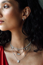 Baby Silver Small Hoop, White Rhodium, Zircon Gemstone + Star Gift